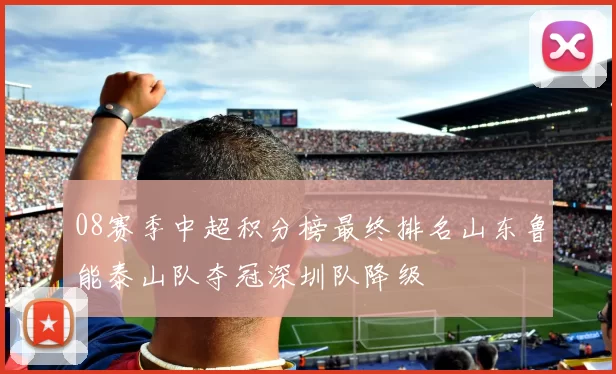 08赛季中超积分榜最终排名山东鲁能泰山队夺冠深圳队降级